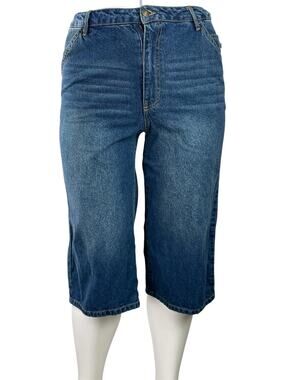 Fashion Nova South Street Spicy Blue Denim Wide Leg Bermuda Jeans Shorts Size 13